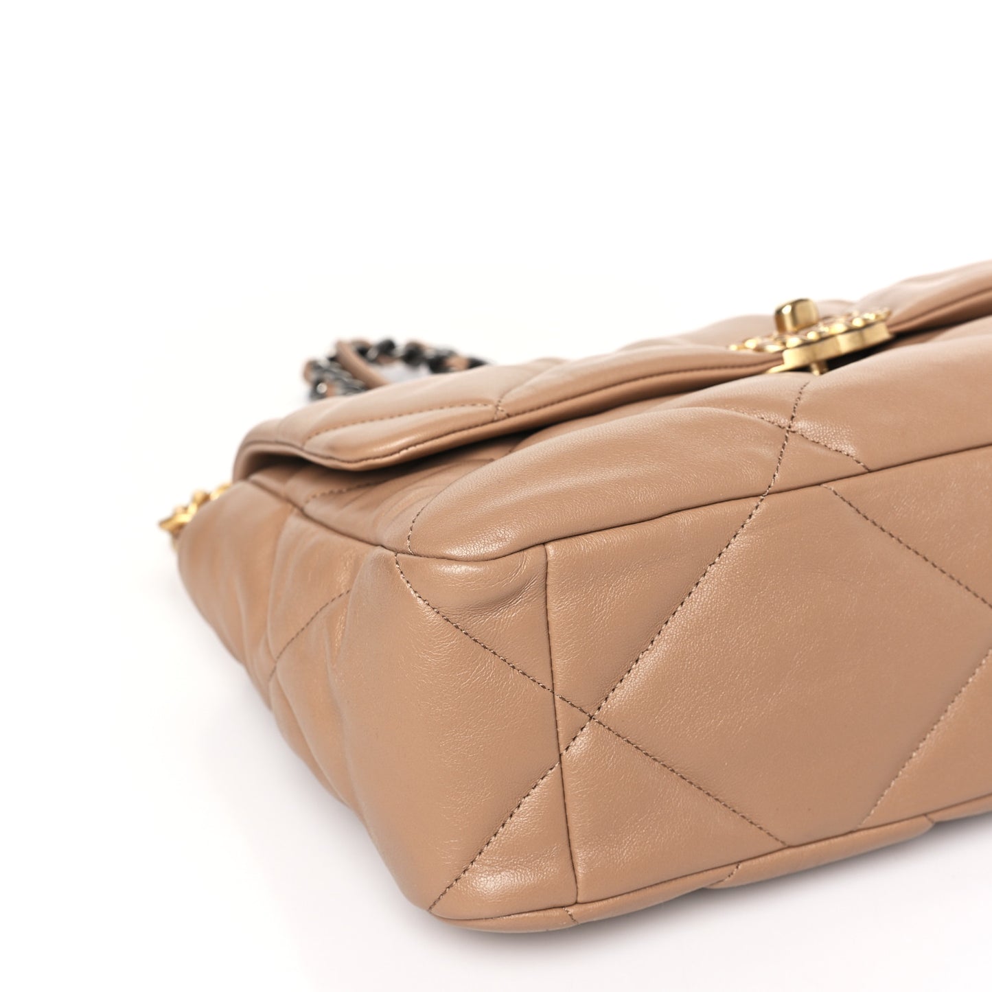 Lambskin Quilted Large Chanel 19 Flap Dark Beige