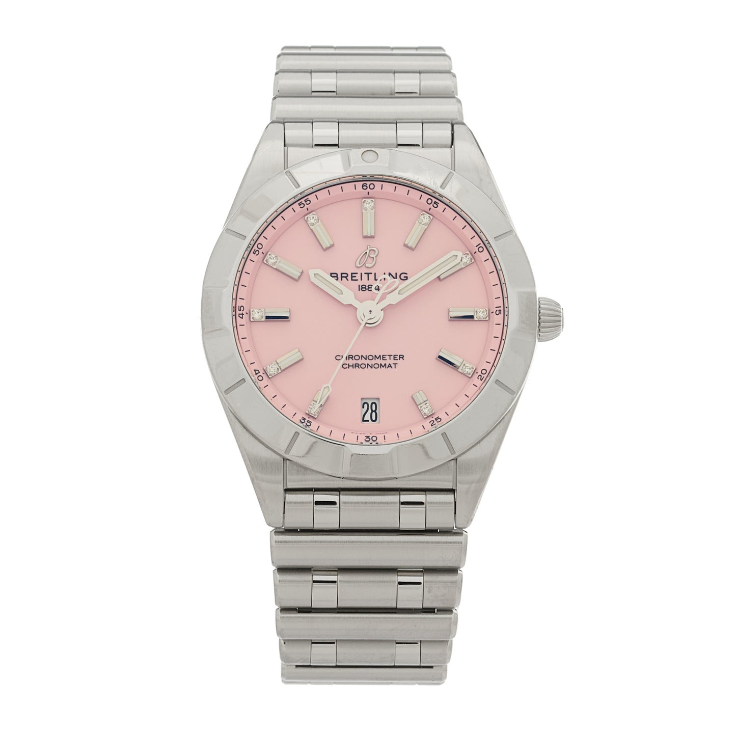 Stainless Steel Diamond 32mm Chronomat Quartz Watch Pink A77310101K1A1