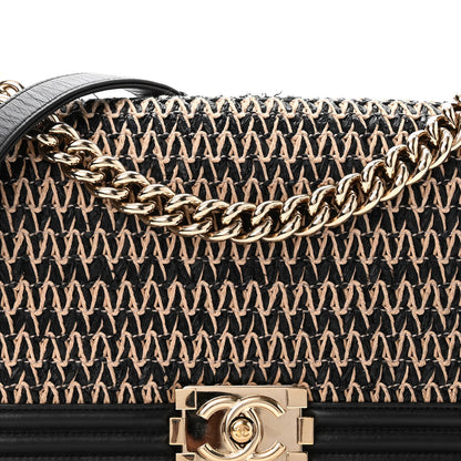 Chanel Lambskin Cotton Woven Medium Boy Flap Black 8 of 10