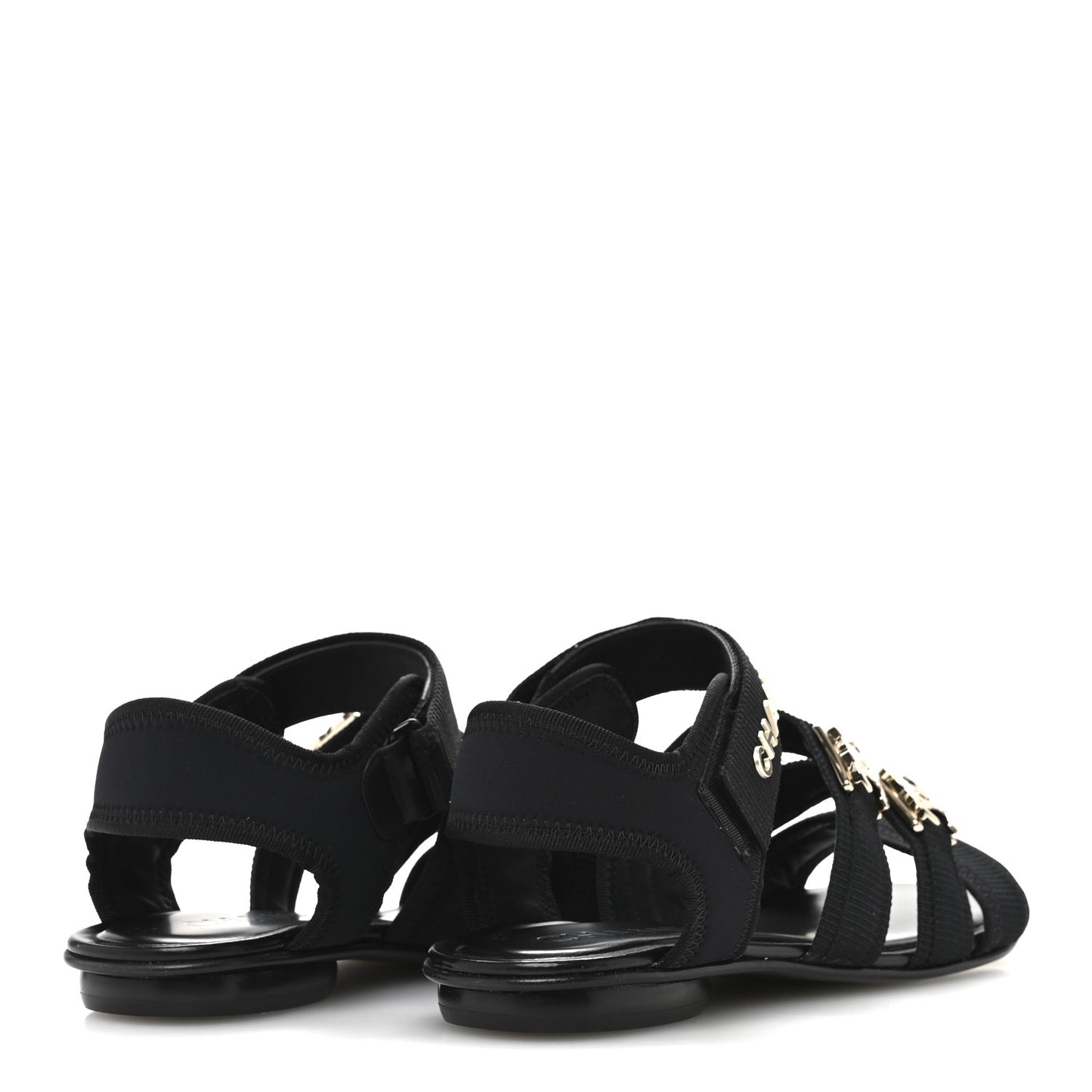 Fabric Metal CC Logo Flat Sandals 36.5 Black