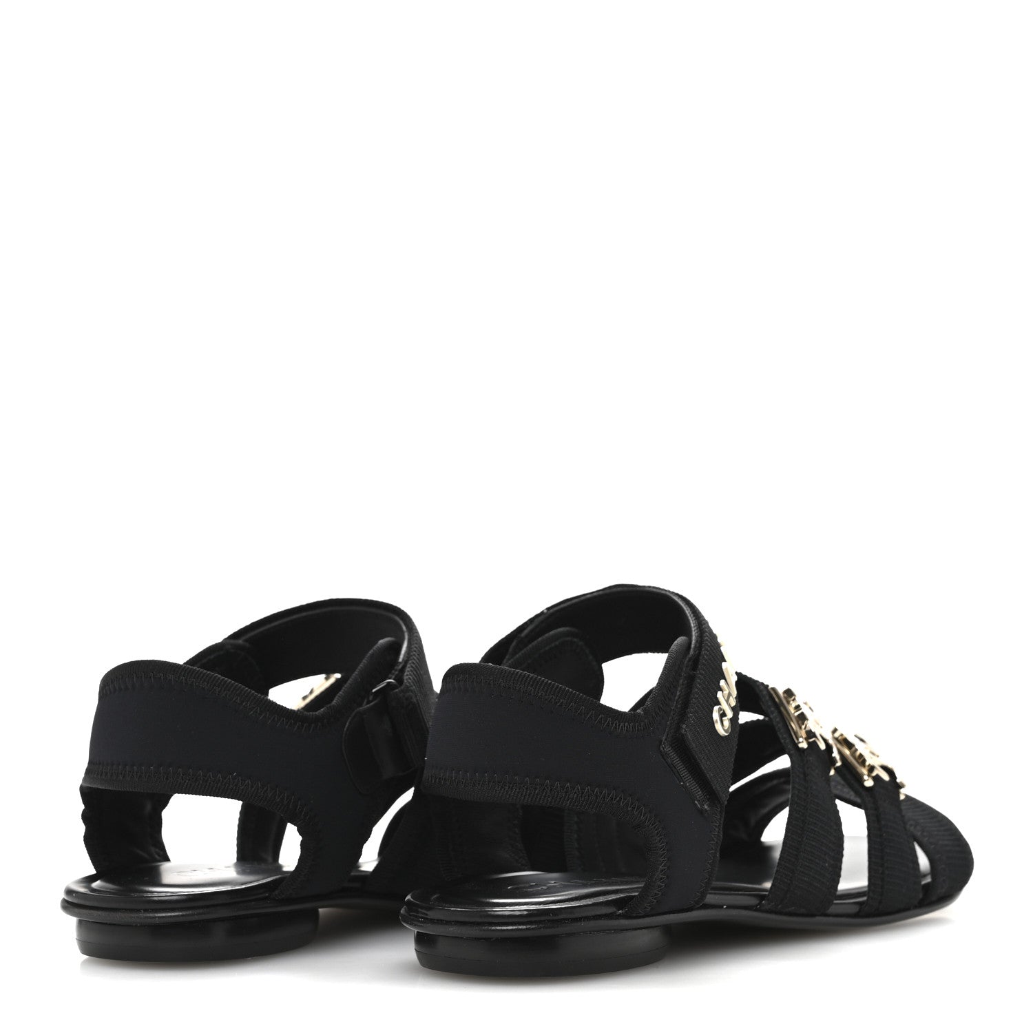 Chanel Fabric Metal CC Logo Flat Sandals 36.5 Black 5 of 13