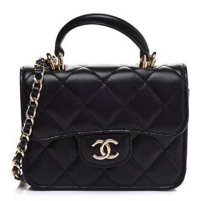 Chanel Lambskin Quilted Top Handle Flap Coin Purse With Chain Black 1 of 14