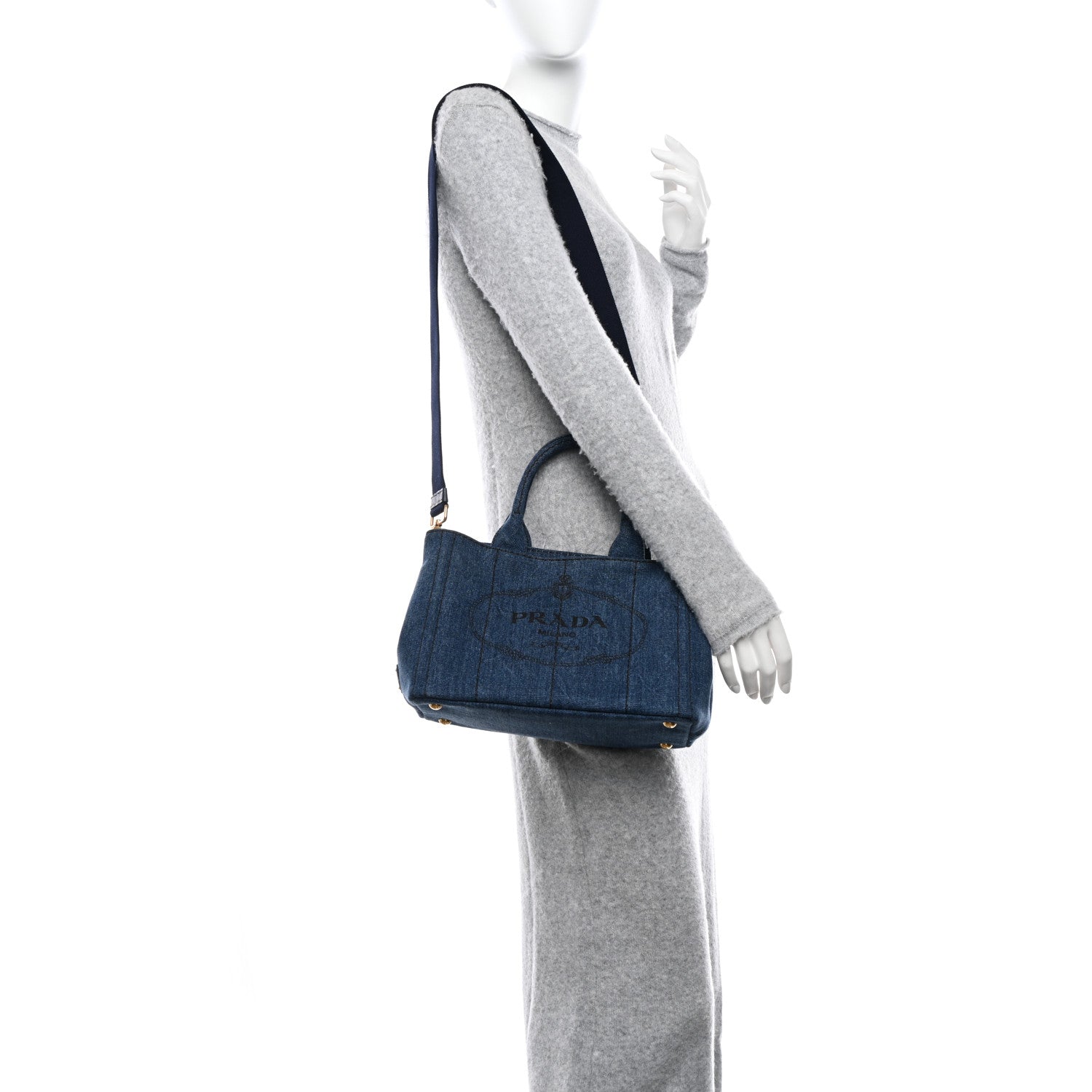 Prada Denim Small Logo Tote Bleu 2 of 11