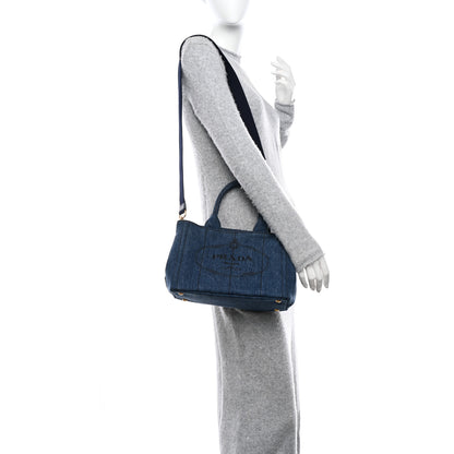 Prada Denim Small Logo Tote Bleu 2 of 11