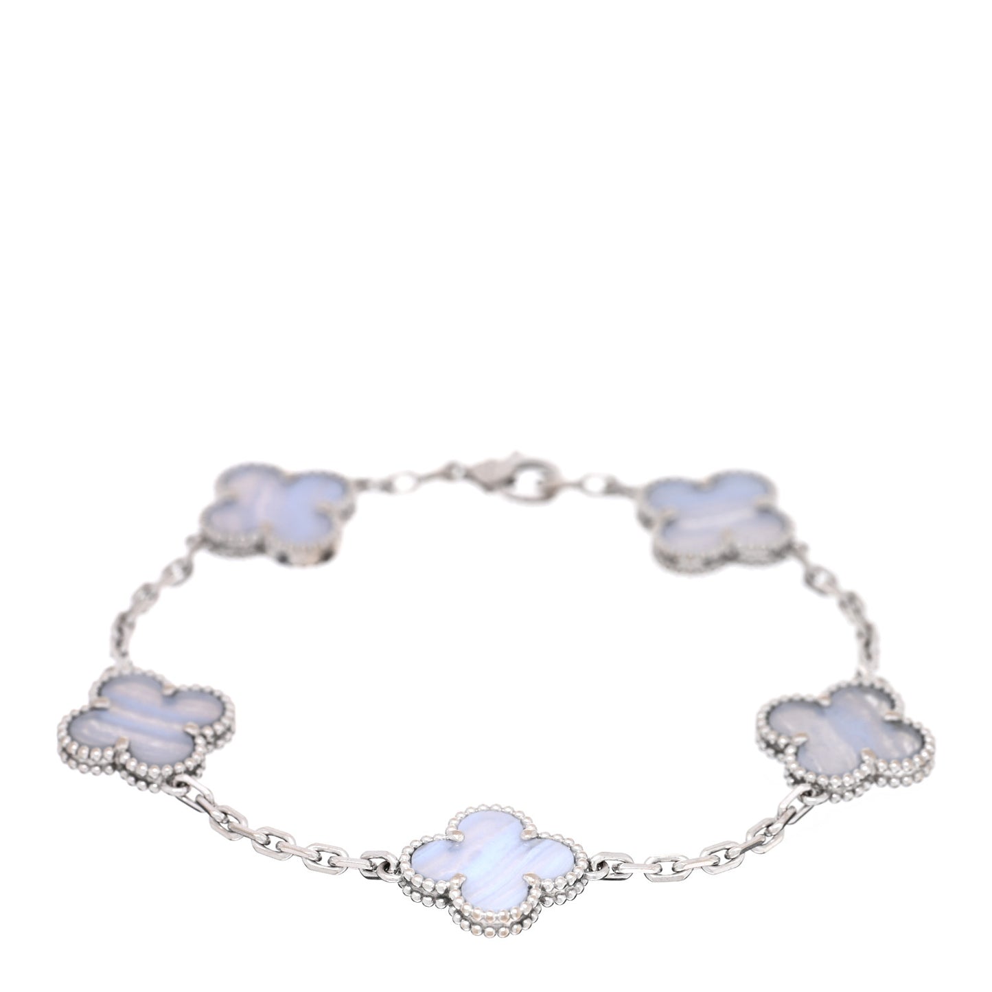 18K White Gold Chalcedony 5 Motifs Vintage Alhambra Bracelet
