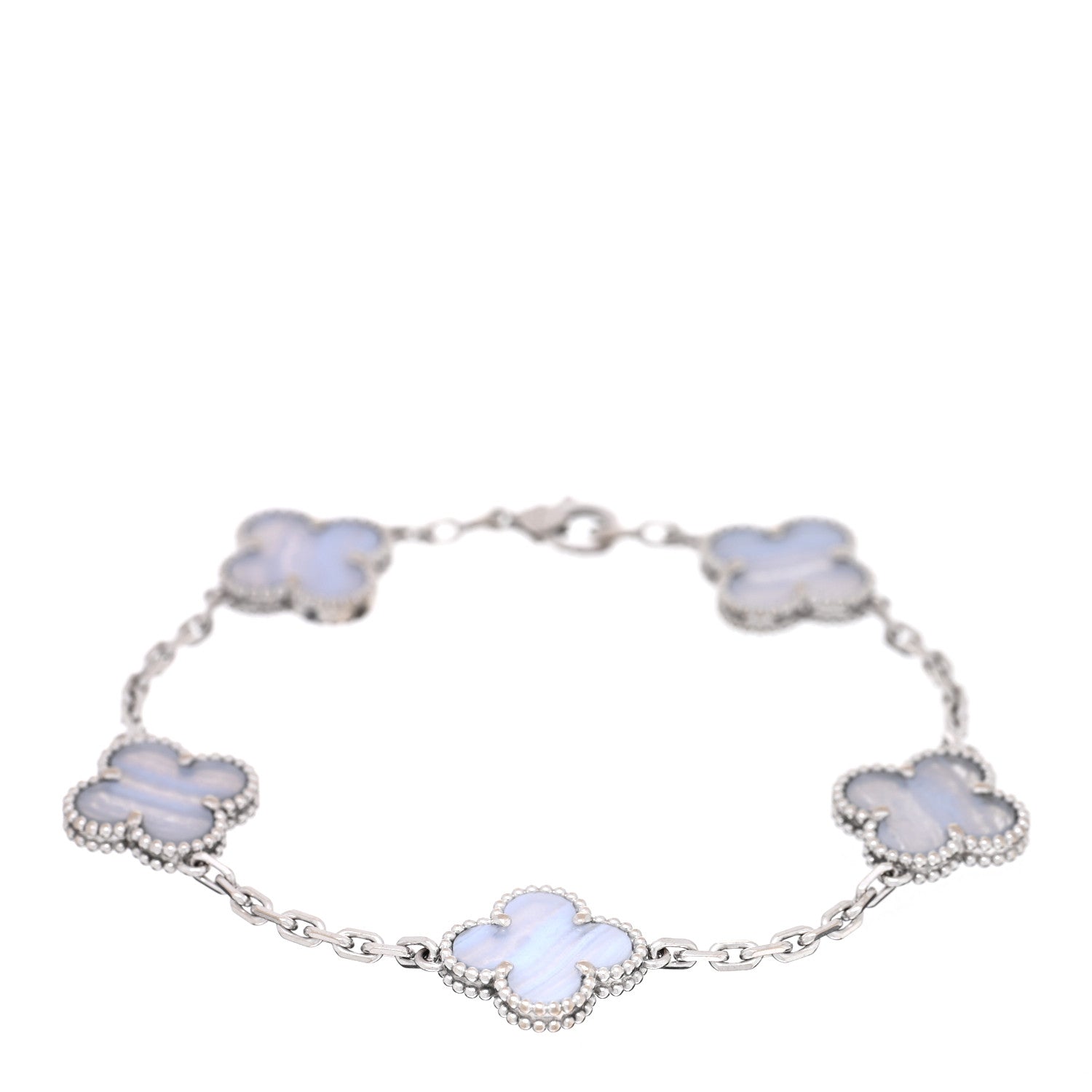 Van Cleef & Arpels 18K White Gold Chalcedony 5 Motifs Vintage Alhambra Bracelet 1 of 4