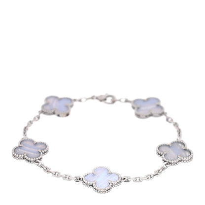 Van Cleef & Arpels 18K White Gold Chalcedony 5 Motifs Vintage Alhambra Bracelet 1 of 4