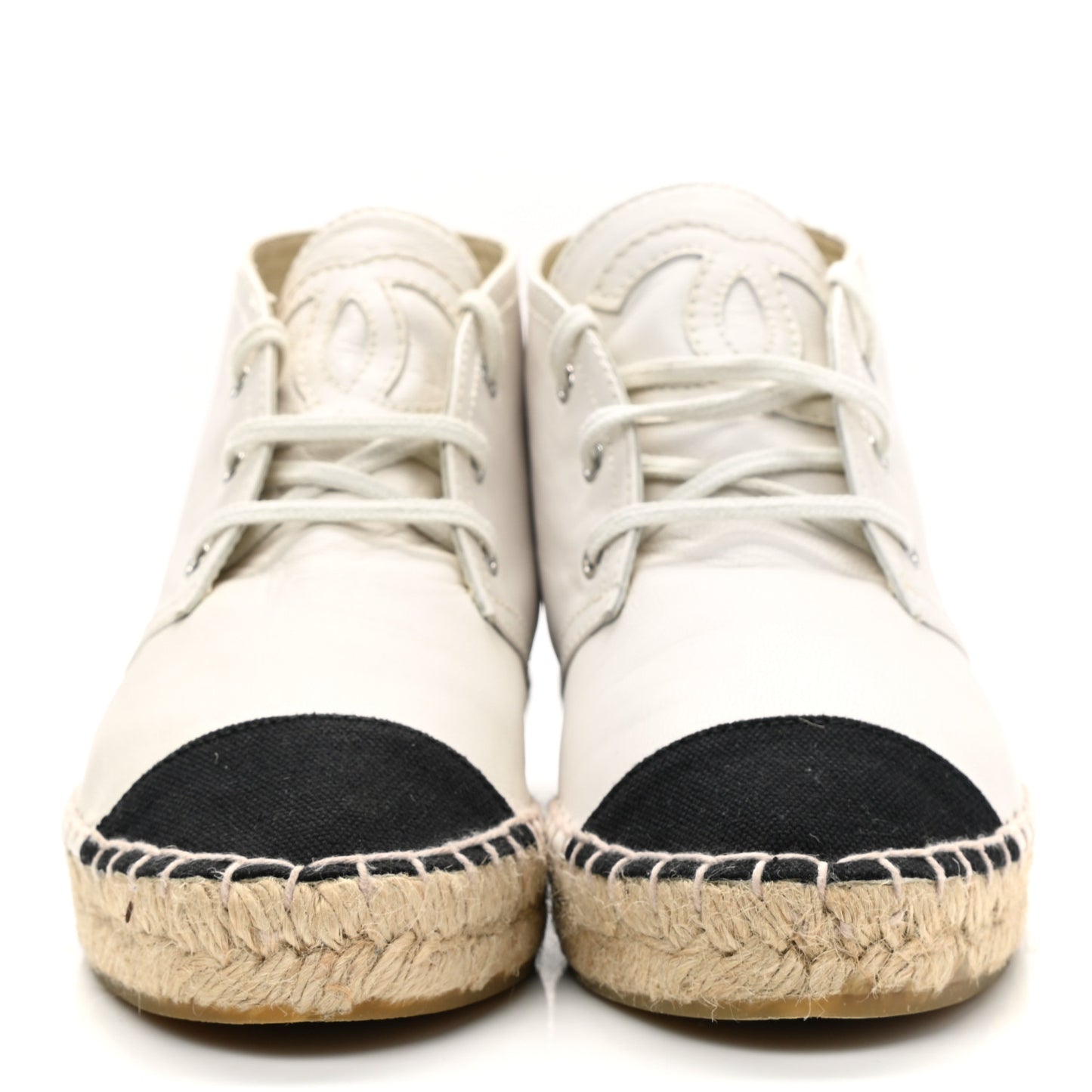 Lambskin Cap Toe Lace Up Espadrilles 37 White Black