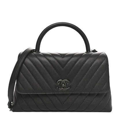 Chanel Caviar Chevron Quilted Small Coco Handle Flap So Black 1 of 10
