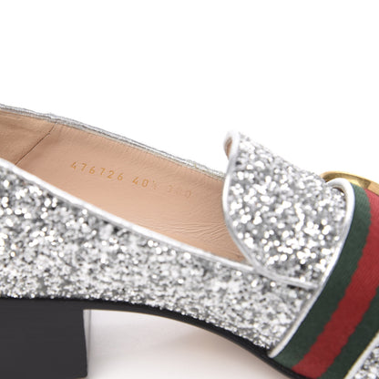 Gucci Glitter Web Peyton Loafers 40.5 Silver 8 of 9