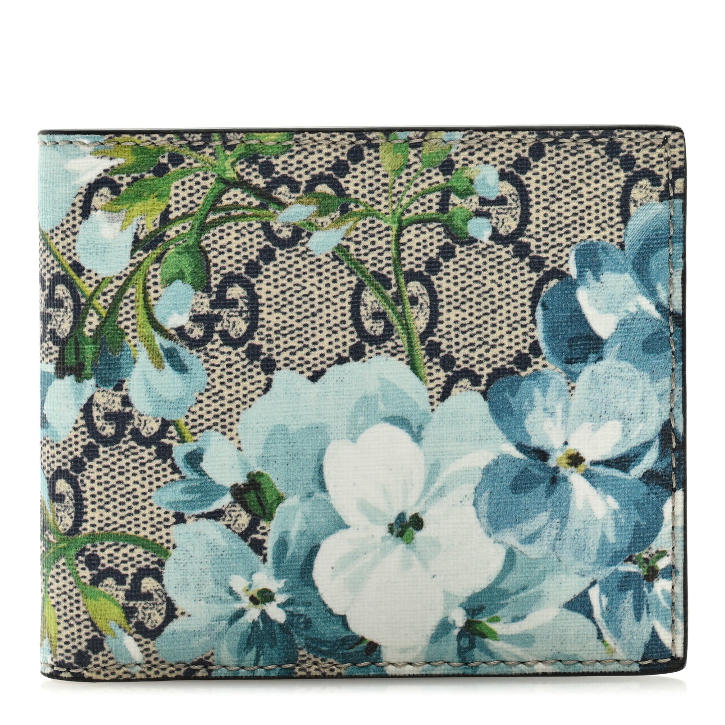 GG Supreme Monogram Blooms Bi-Fold Wallet Beige Blue Navy