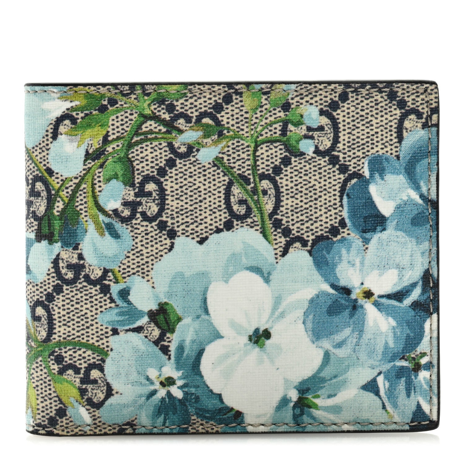 Gucci GG Supreme Monogram Blooms Bi-Fold Wallet Beige Blue Navy 1 of 6