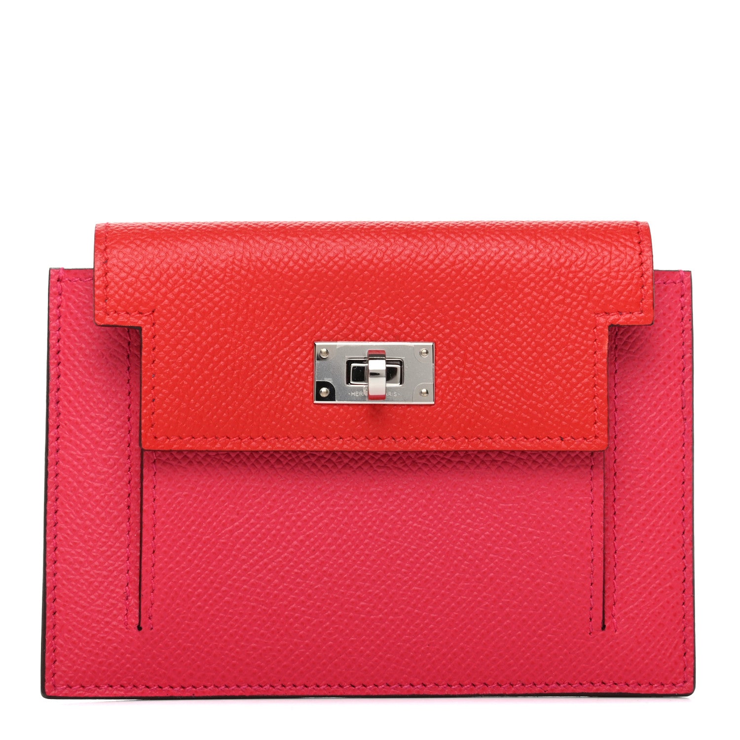 Hermes Epsom Tricolor Kelly Pocket Compact Wallet Rouge Coeur Rose Extreme Bleu Zanzibar 1 of 8