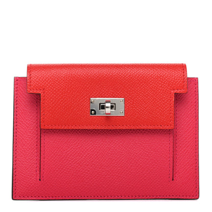 Hermes Epsom Tricolor Kelly Pocket Compact Wallet Rouge Coeur Rose Extreme Bleu Zanzibar 1 of 8