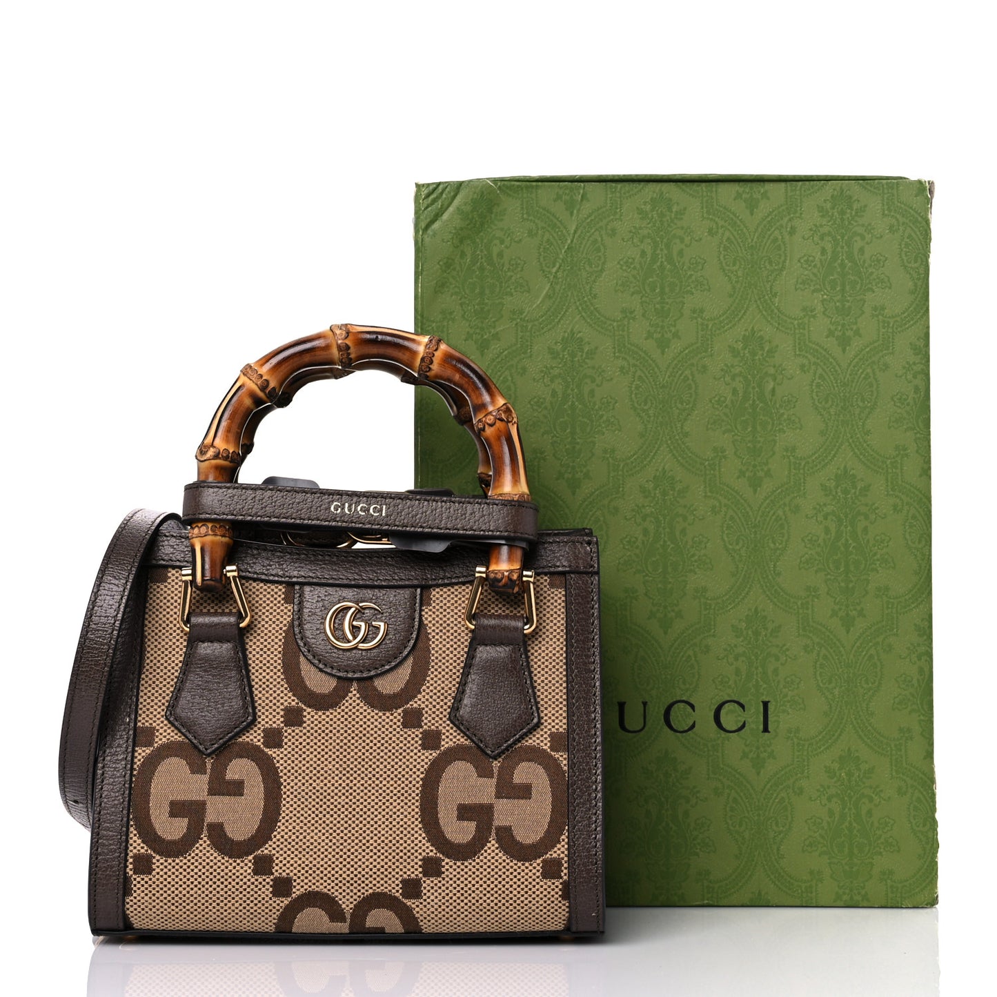 Monogram Jumbo GG Textured Dollar Calfskin Mini Diana Tote Bag Camel Ebony New Acero