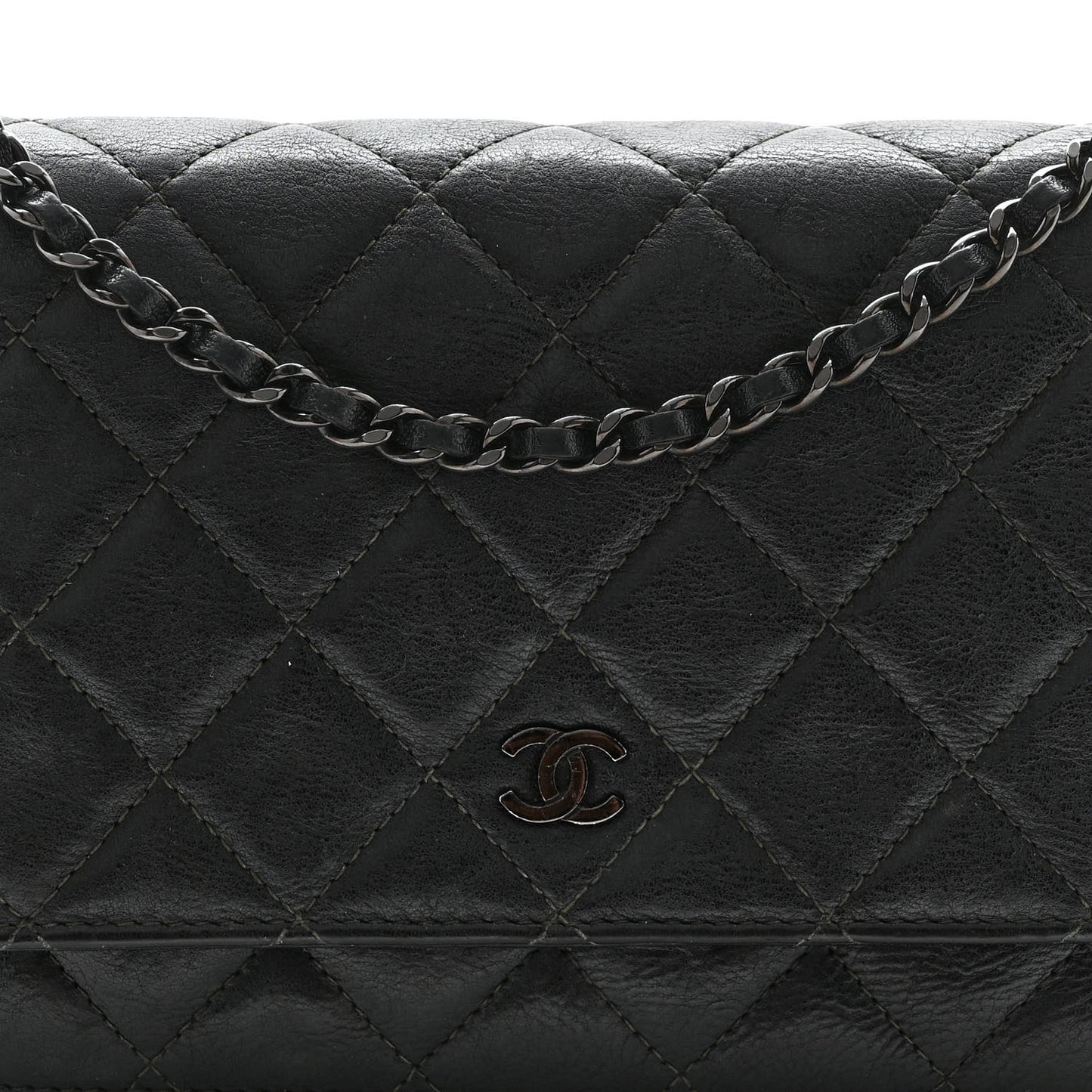Crumpled Calfskin Quilted Wallet On Chain WOC So Black