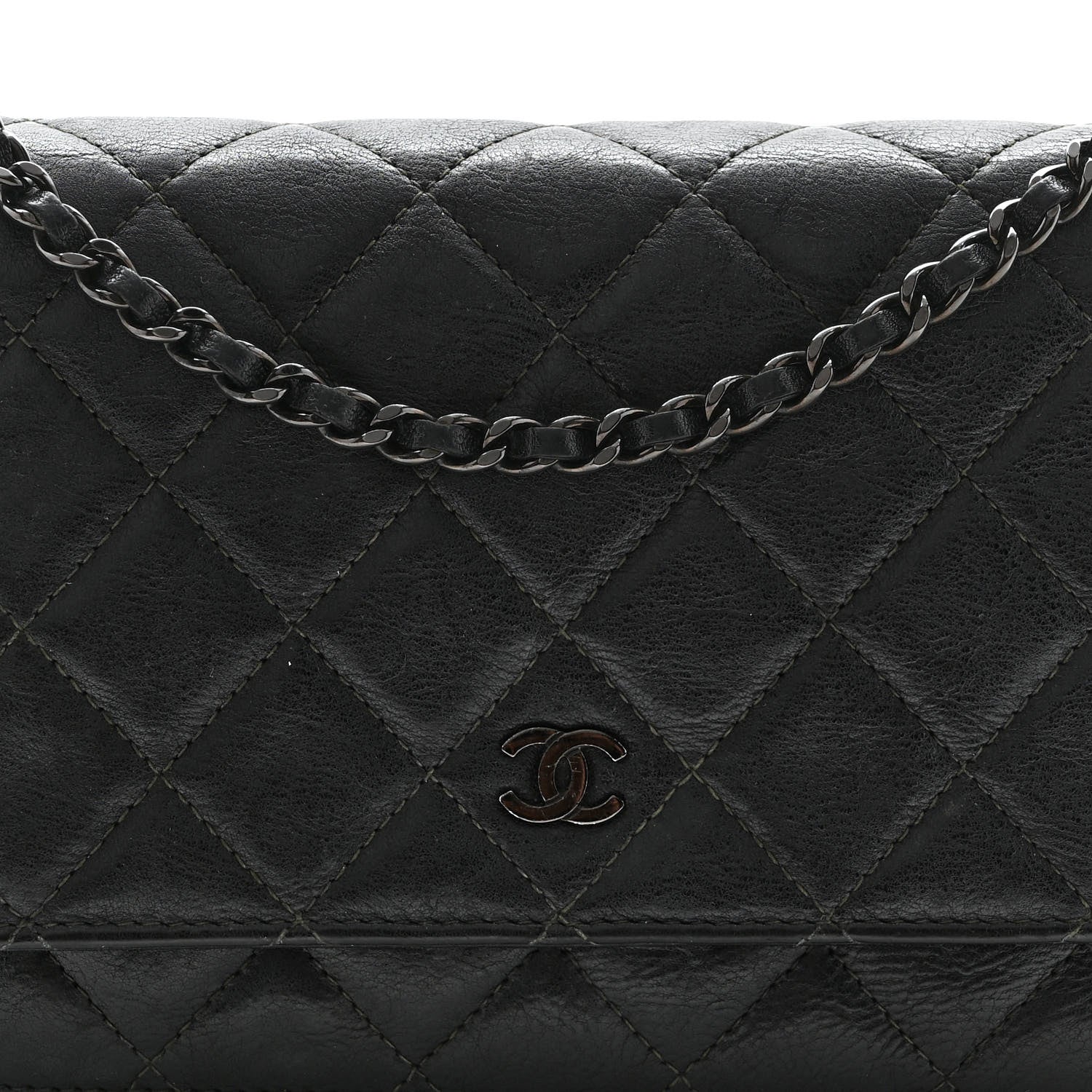 Chanel Crumpled Calfskin Quilted Wallet On Chain WOC So Black 9 of 15