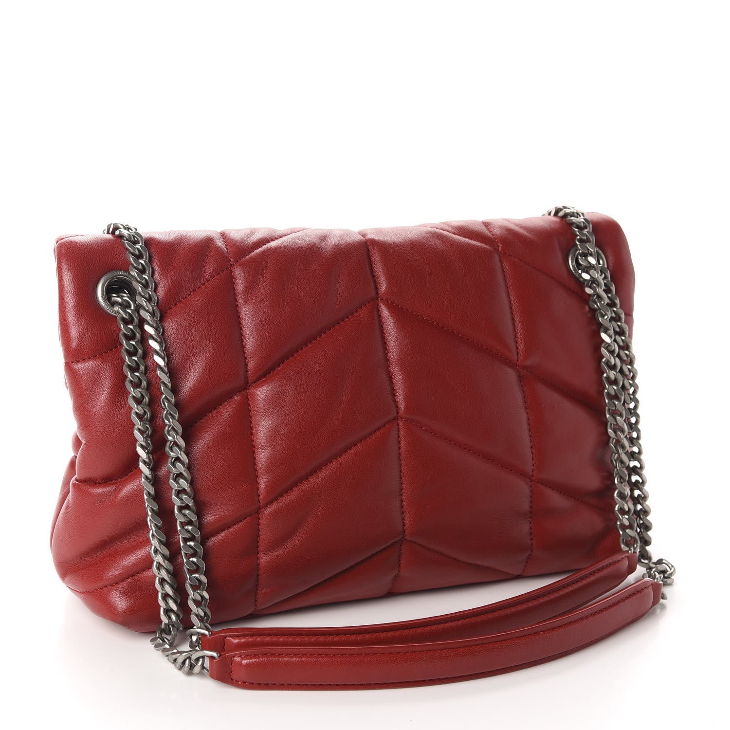 Saint Laurent Lambskin Quilted Small Loulou Puffer Monogram Chain Satchel Red 3 of 11