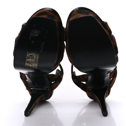 Saint Laurent Pony Hair Leopard Print Tribute 105 Platform Sandals 37.5 Naturale 5 of 7