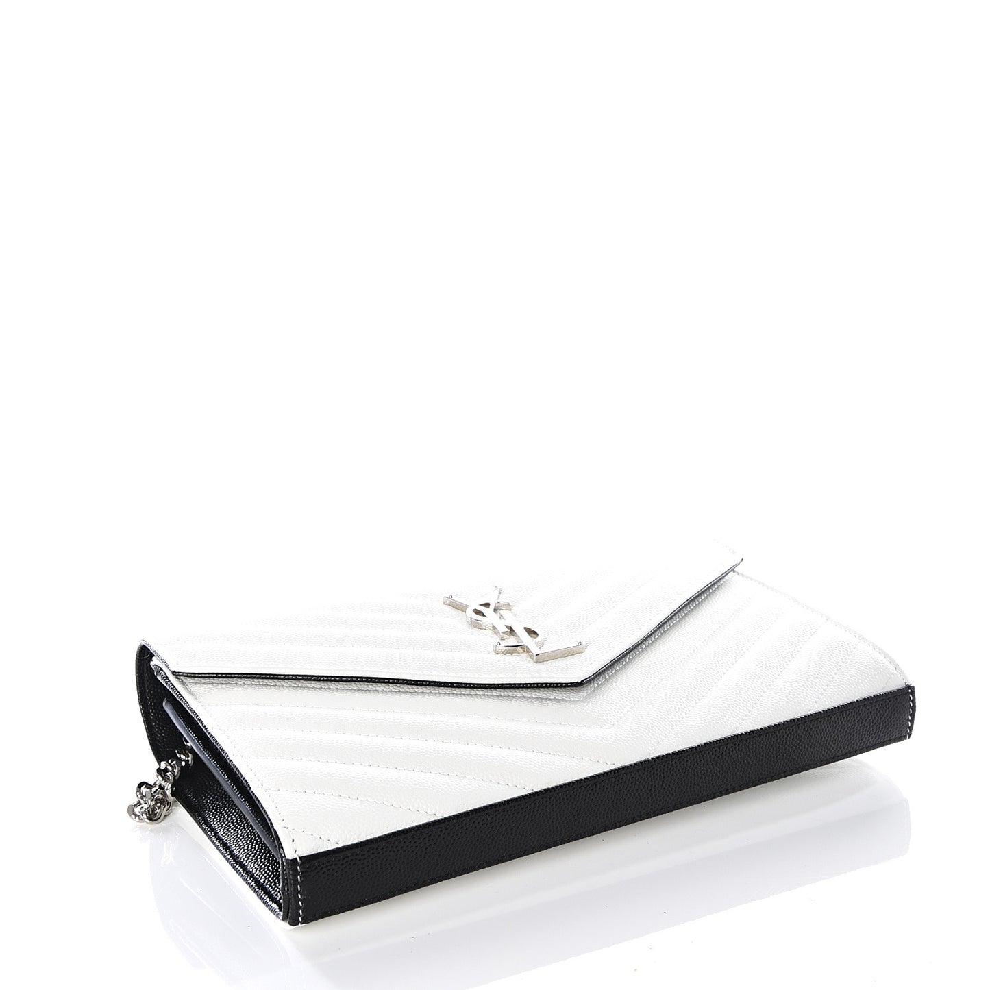 Grain De Poudre Matelasse Bi-Color Chevron Monogram Chain Wallet White Black