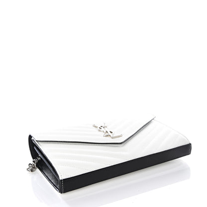 Saint Laurent Grain De Poudre Matelasse Bi-Color Chevron Monogram Chain Wallet White Black 3 of 9