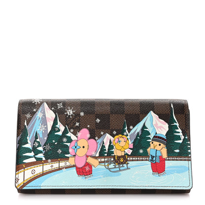 Louis Vuitton Damier Ebene 2023 Christmas Animation Ice Skating Sarah Wallet Pink 1 of 8