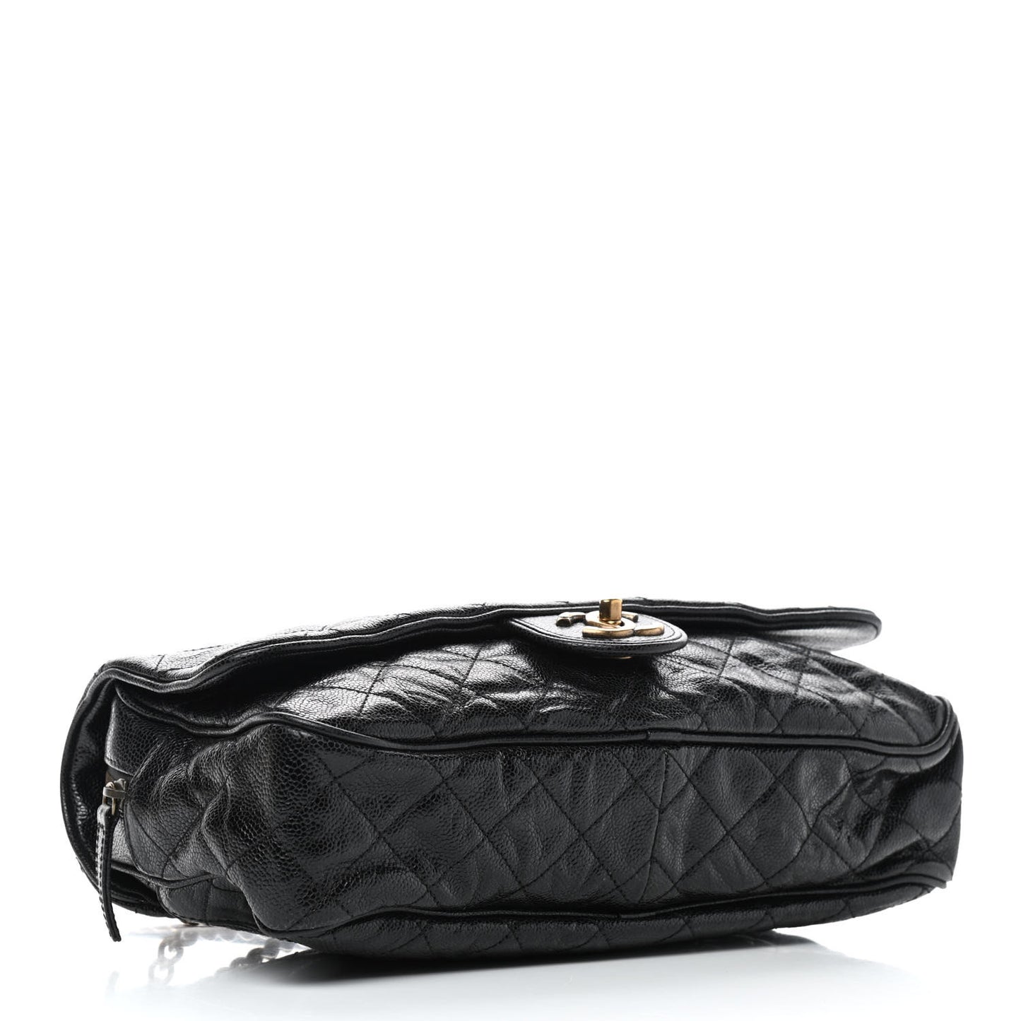 Crumpled Grained Calfskin Quilted Large Shiva Flap Black