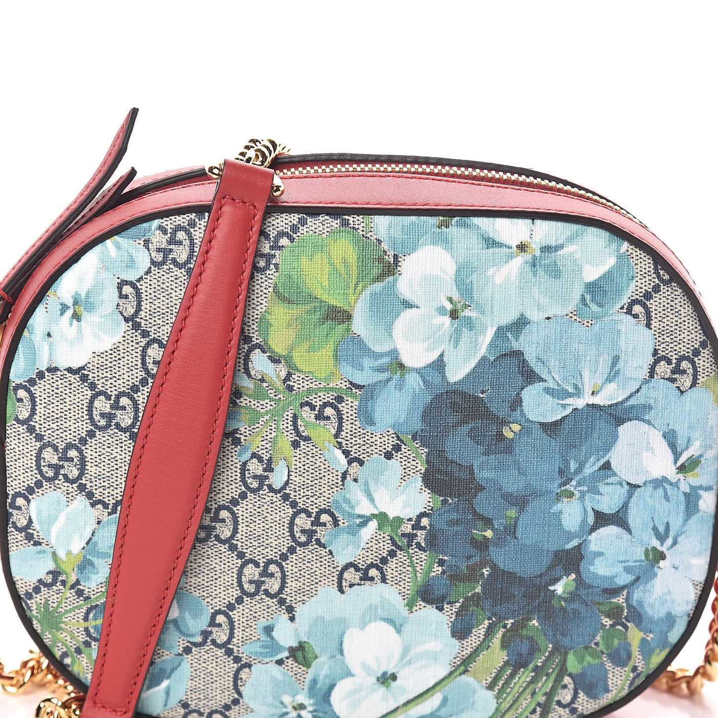 GG Supreme Monogram Blooms Mini Chain Shoulder Bag Beige Blue Navy Hibiscus Red