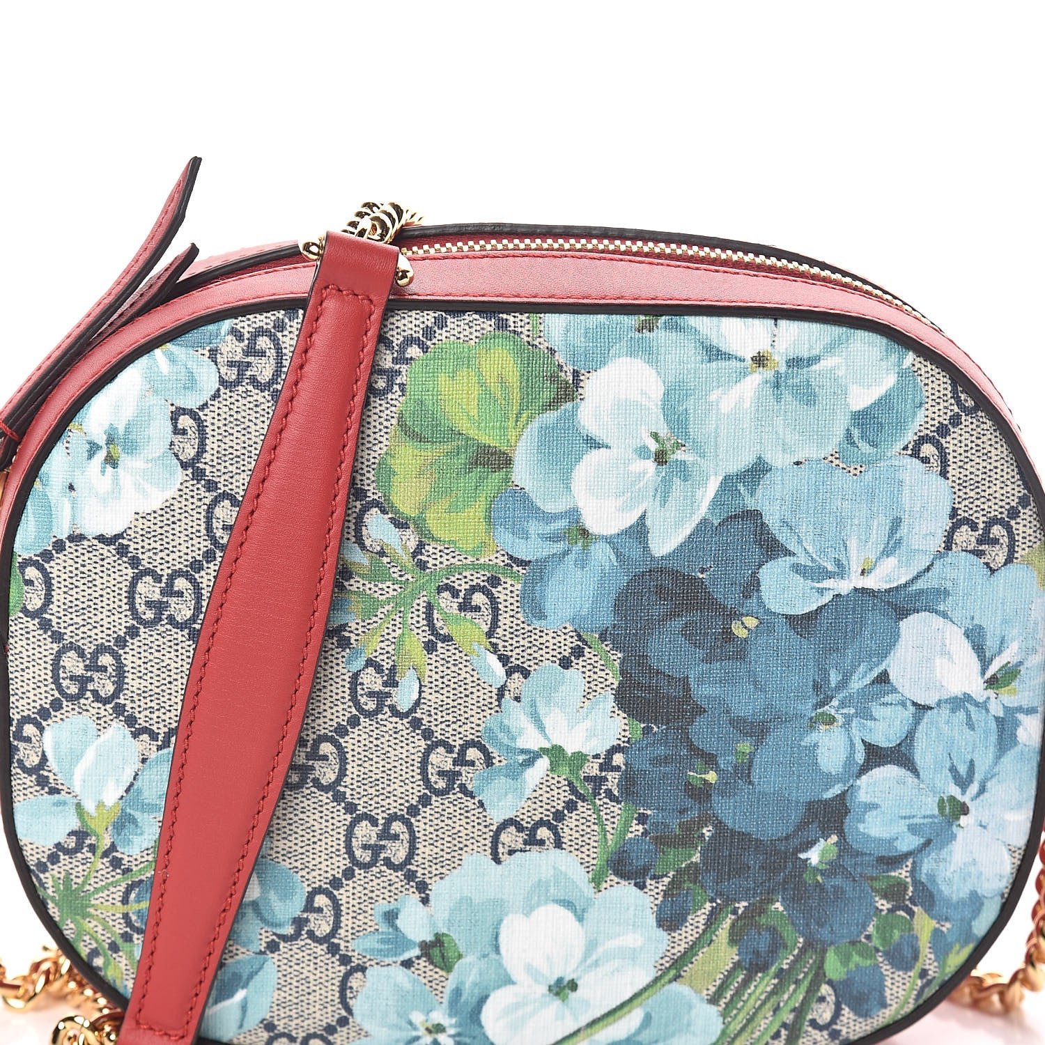 Gucci GG Supreme Monogram Blooms Mini Chain Shoulder Bag Beige Blue Navy Hibiscus Red 7 of 9