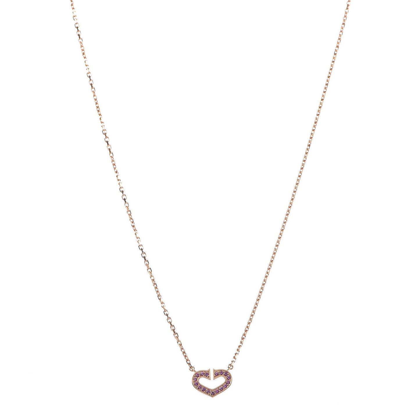 18K Yellow Gold Pink Sapphire Hearts and Symbols Pave Necklace