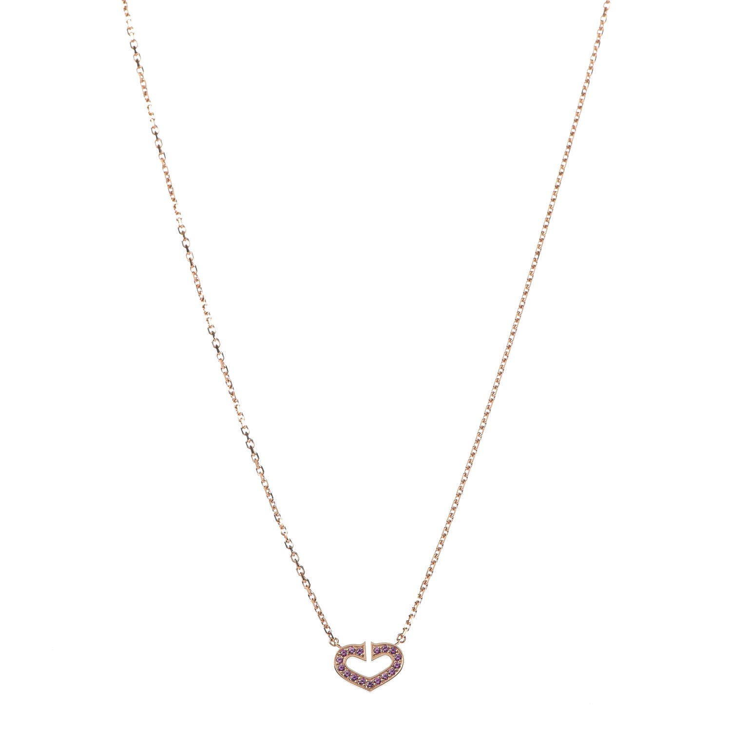 Cartier 18K Yellow Gold Pink Sapphire Hearts and Symbols Pave Necklace 1 of 7
