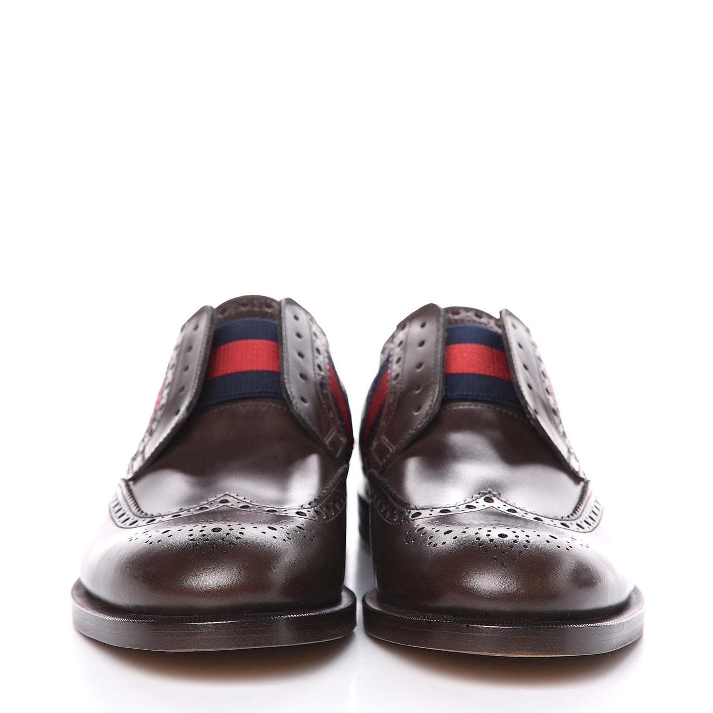Calfskin Web Bee Embroidered Mens Slip-On Brogue Wingtip Derby Shoes 7.5 Cocoa