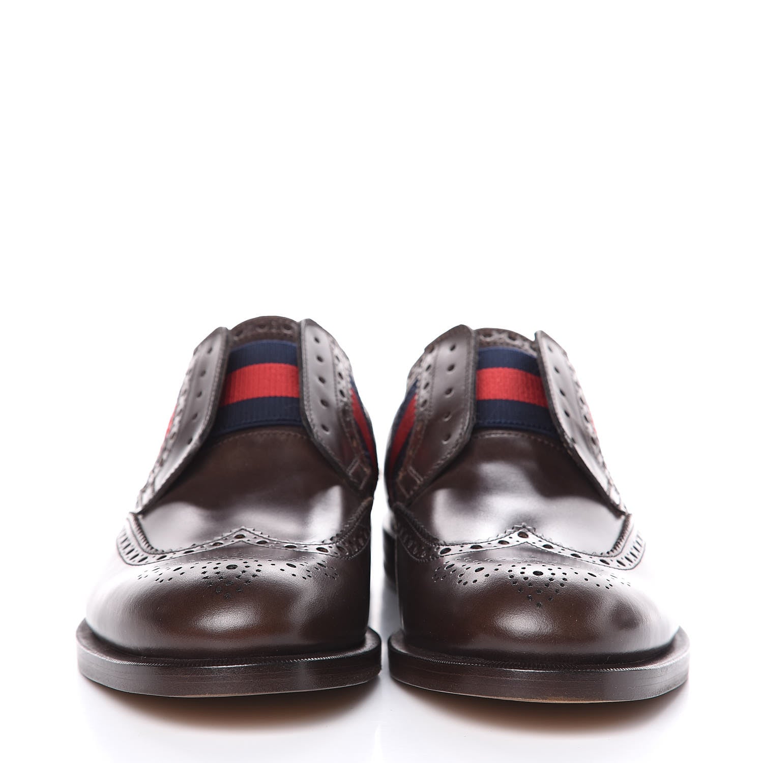 Gucci Calfskin Web Bee Embroidered Mens Slip-On Brogue Wingtip Derby Shoes 7.5 Cocoa 2 of 11