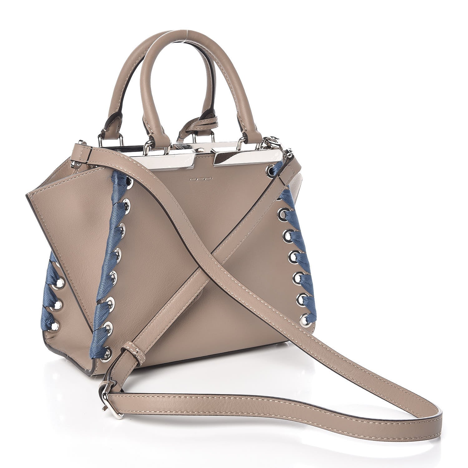 Fendi Vitello Dolce Ribbon Lace Up Mini 3Jours Tote Tortora Ceruleo 3 of 9