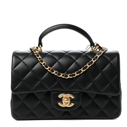 Chanel Lambskin Quilted Mini Top Handle Rectangular Flap Black 1 of 11