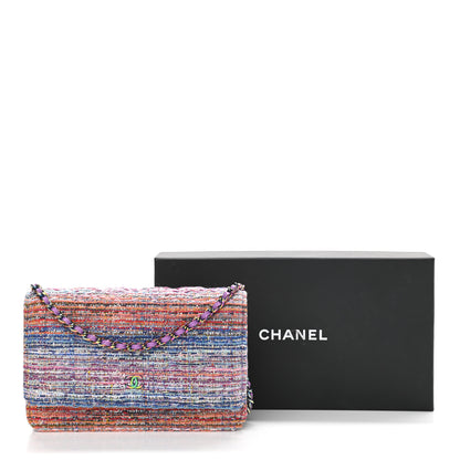Chanel Tweed Iridescent Wallet On Chain WOC Blue Pink Orange Silver 13 of 13