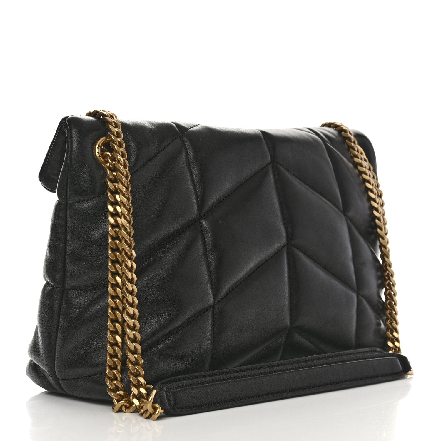 Saint Laurent Lambskin Quilted Medium Loulou Puffer Monogram Chain Satchel Black 3 of 9