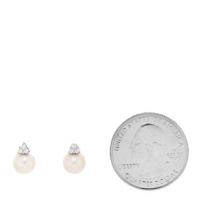 Mikimoto 18K White Gold Diamond Akoya Cultured Pearl 7mm Earrings 2 of 4