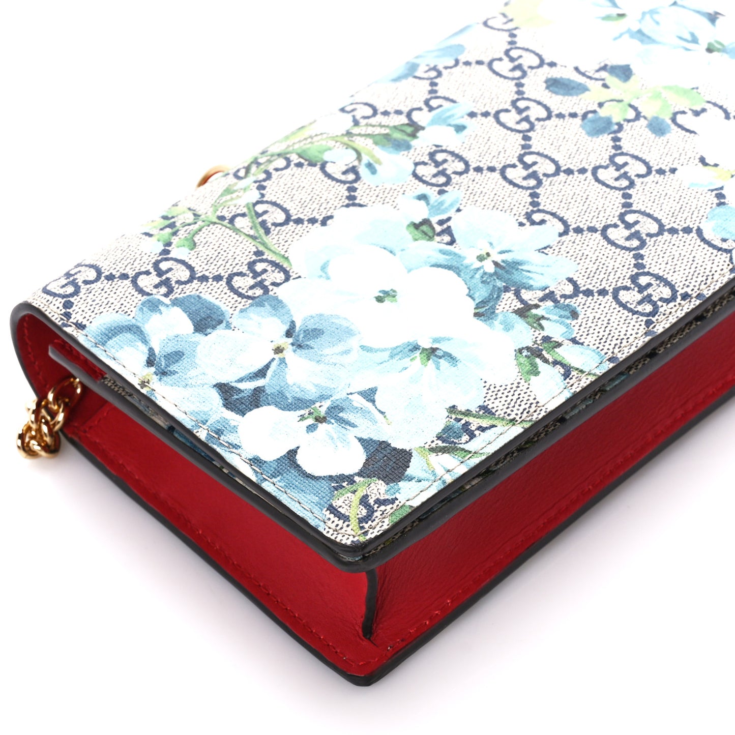 GG Supreme Monogram Blooms Chain Wallet Blue