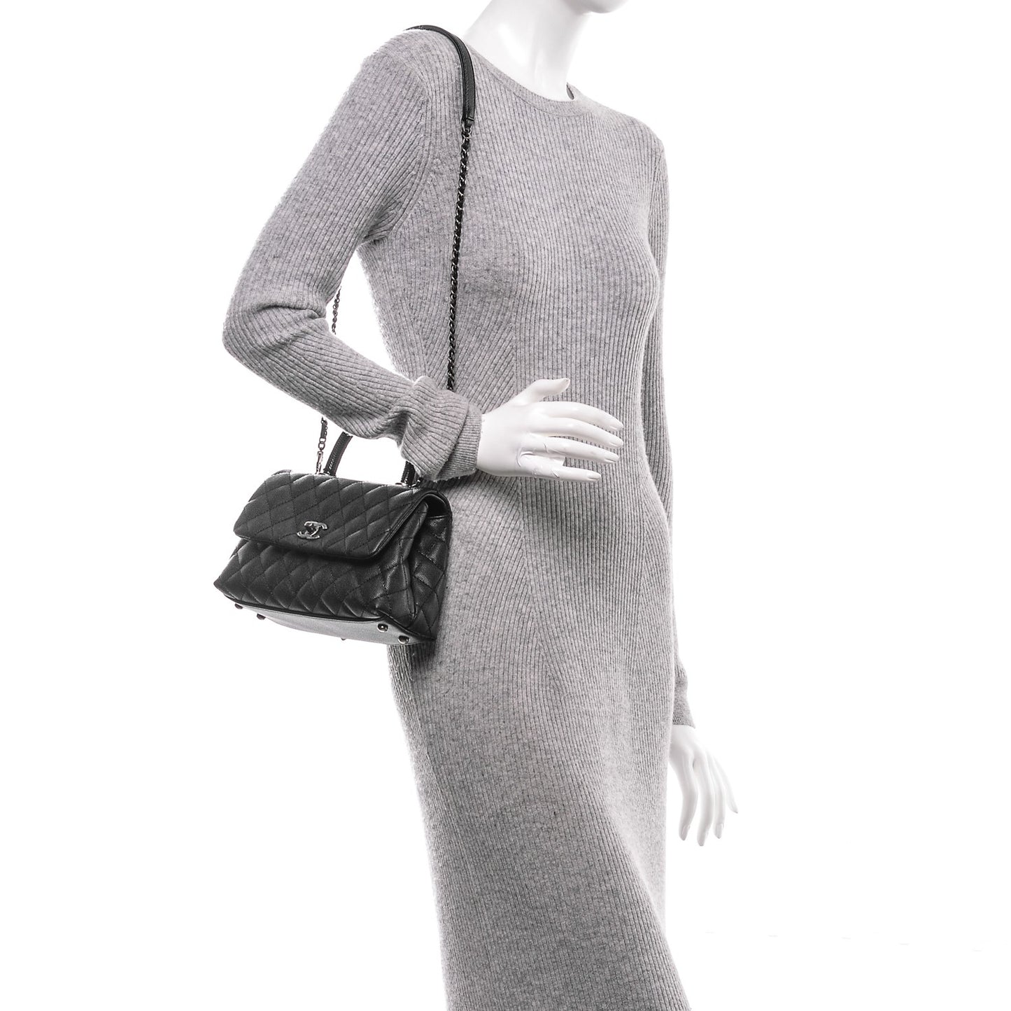 Caviar Lizard Quilted Mini Coco Handle Flap Black