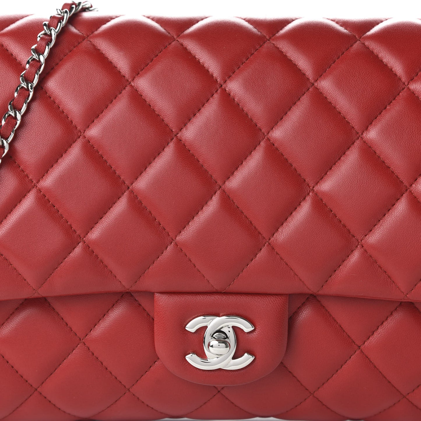 Lambskin Quilted Clutch With Chain Flap Red