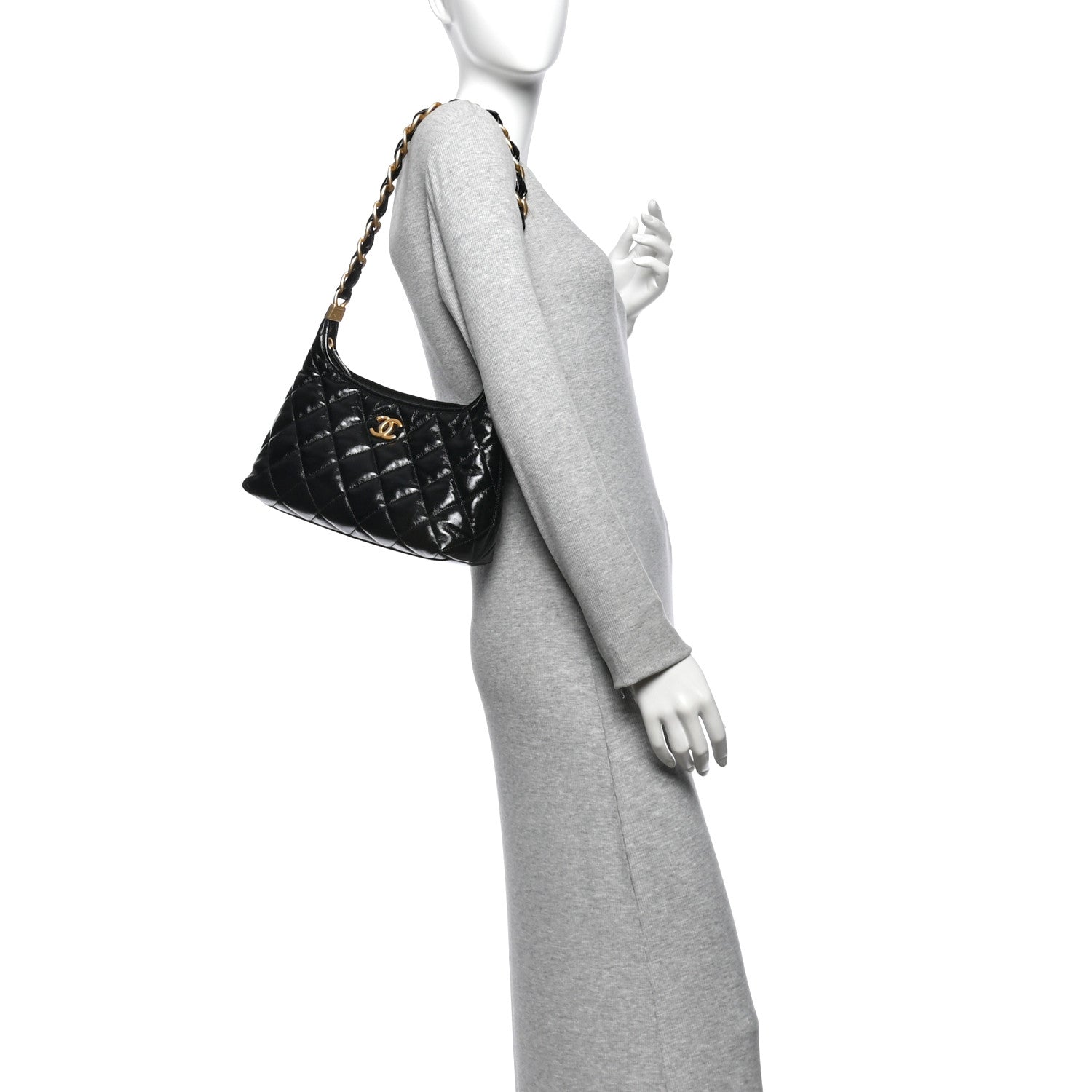 Chanel Shiny Crumpled Lambskin Quilted CC Funky Town Hobo Black 2 of 11