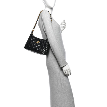 Chanel Shiny Crumpled Lambskin Quilted CC Funky Town Hobo Black 2 of 11