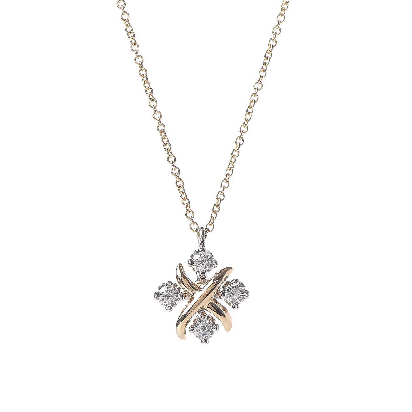 Platinum 18K Yellow Gold Diamond Schlumberger Lynn Pendant Necklace