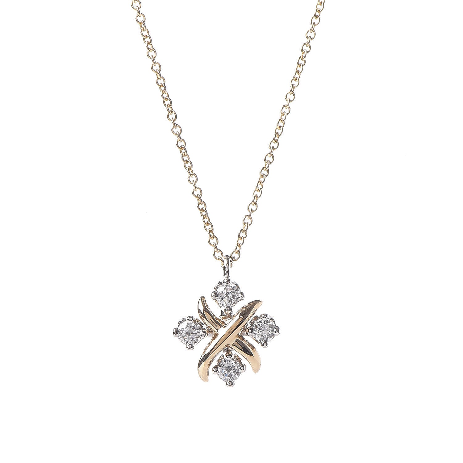 Tiffany Platinum 18K Yellow Gold Diamond Schlumberger Lynn Pendant Necklace 4 of 6