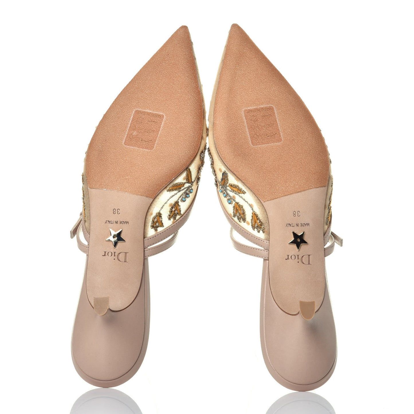 Fabric Embroidered Flower Dioreve Slingback Pumps 38 Gold