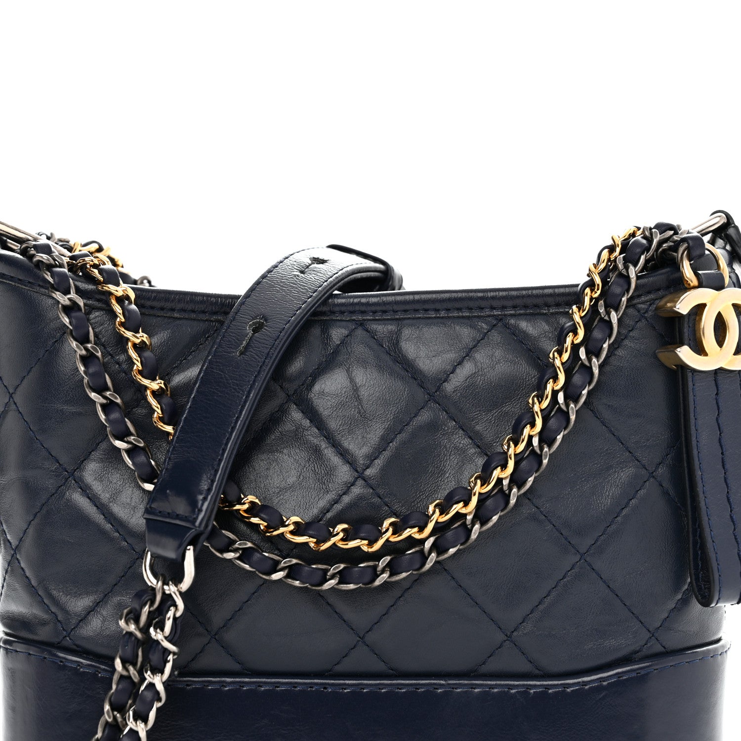 Chanel Aged Calfskin Quilted Small Gabrielle Hobo Navy 8 of 10