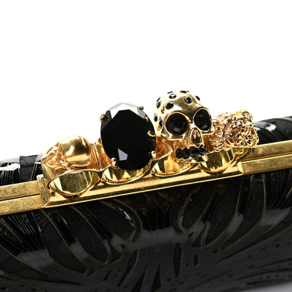 Alexander McQueen Satin Lace Patent Skull Knuckle Box Clutch Black 9 of 12