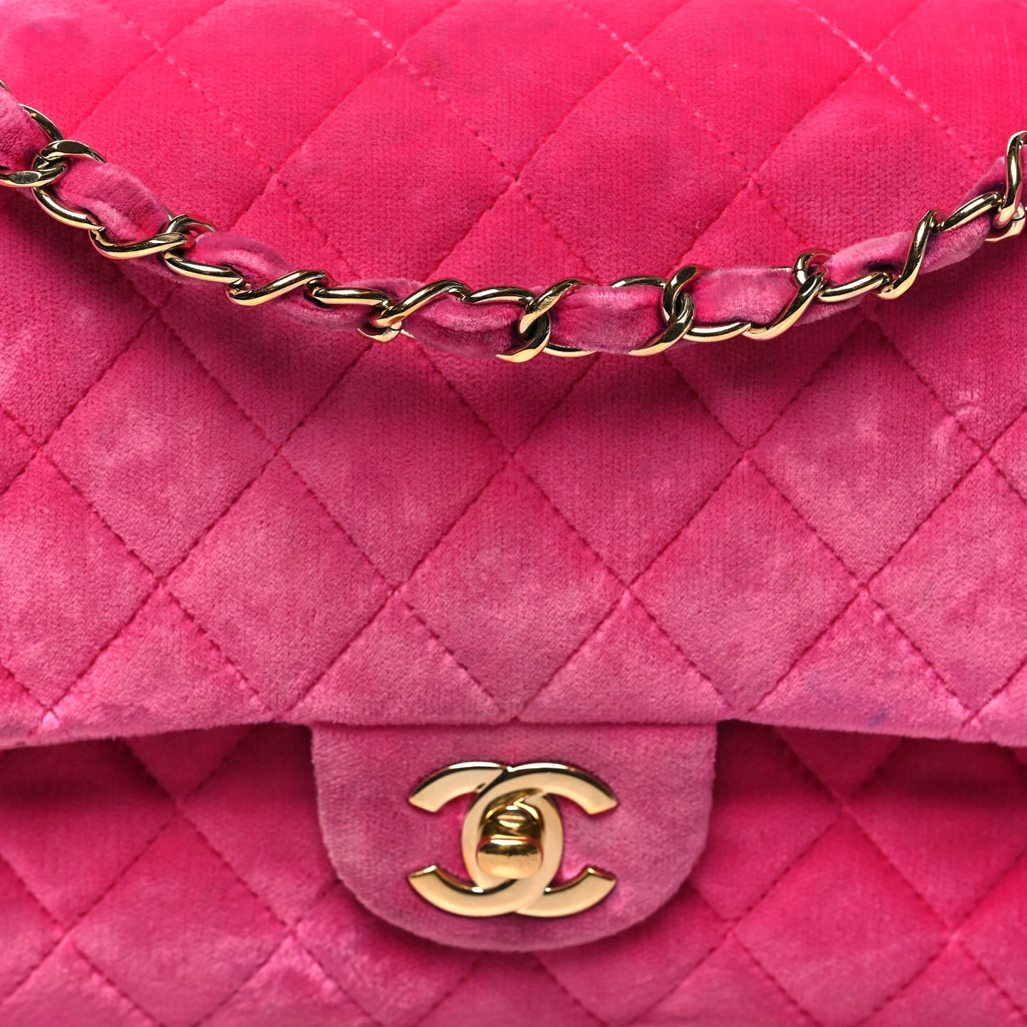 Velvet Quilted Medium Double Flap Pink