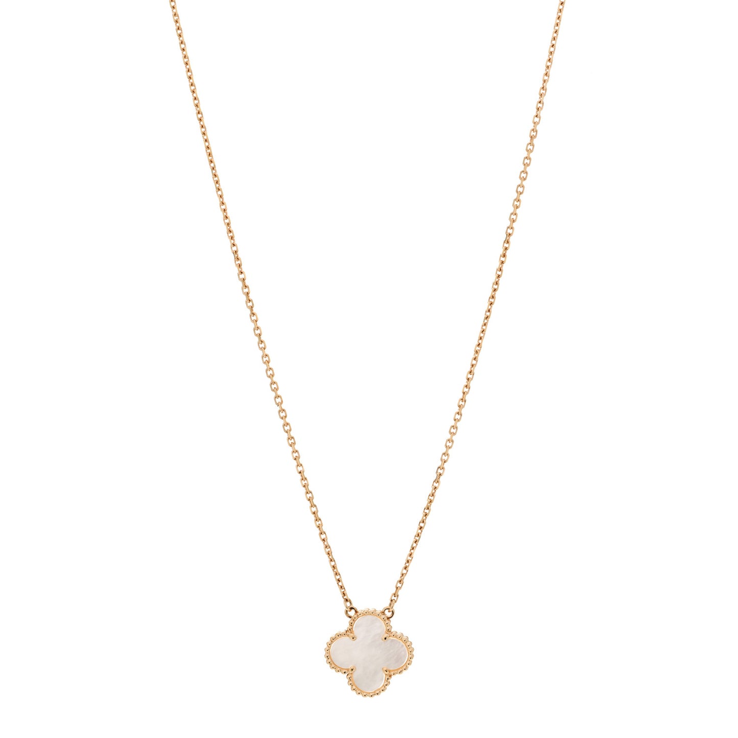 18K Yellow Gold Mother of Pearl Vintage Alhambra Pendant Necklace